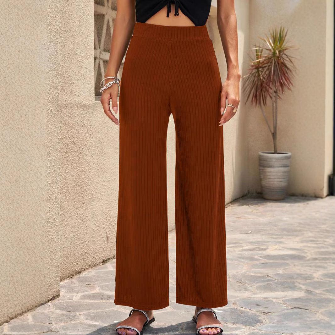 Damen Weite, gestreifte Plisseehose mit hohem Bund und elastischem Taillenbund R&B