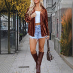 Damen Velours-Hemdjacke mit modernem Schnitt und Brusttasche R&B