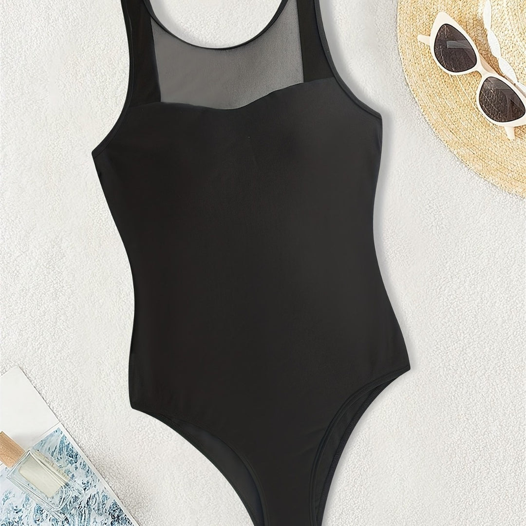Damen Hochgeschlossener Badeanzug mit transparenten Mesh-Details R&B