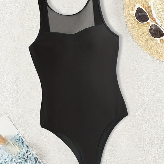 Damen Hochgeschlossener Badeanzug mit transparenten Mesh-Details R&B