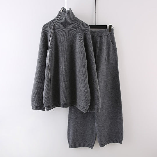 Damen Strickensemble mit Rollkragen und Reißverschluss R&B