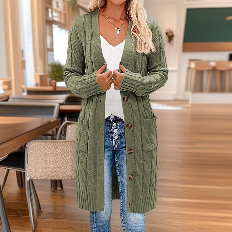 Damen Grobstrick-Cardigan mit Taschen und durchgehendem Knopfverschluss R&B
