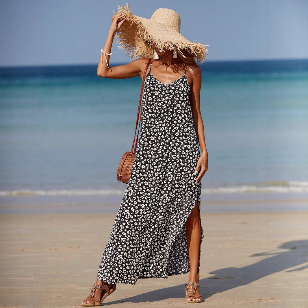 Damen Maxi-Kleid mit zartem Blumendruck und seitlichem Schlitz R&B