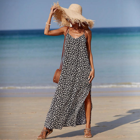 Damen Maxi-Kleid mit zartem Blumendruck und seitlichem Schlitz R&B