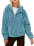 Damen Flauschige Plüschjacke mit Kapuze und Frontreißverschluss R&B