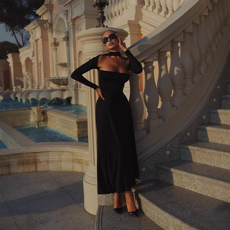 Damen Off-Shoulder Maxikleid mit langen Ärmeln und elegantem Schnitt R&B