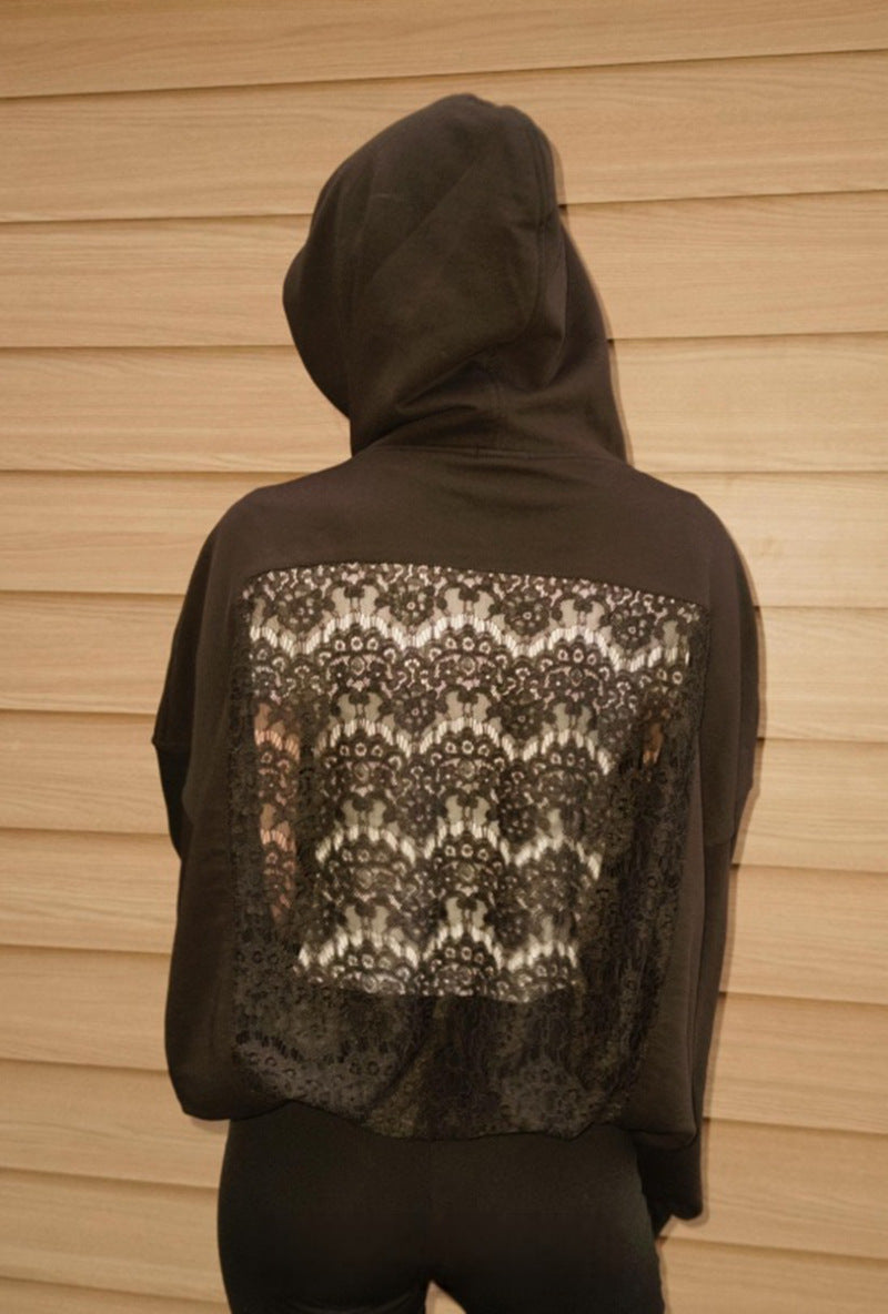 Damen nan weit geschnittener Kapuzenpullover mit floralem Spitzeneinsatz am Rücken R&B