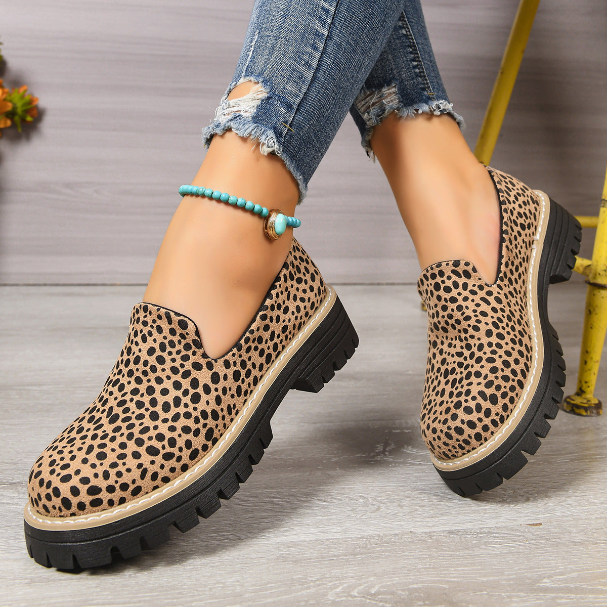 Damen Komfortable Mokassins im tierischen Design mit rutschfester Gummisohle R&B