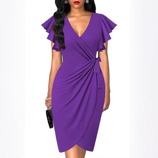 Damen Wickelkleid mit Rüschendetails und elastischem Tailleneinsatz R&B
