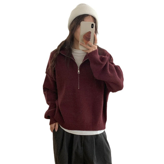 Damen Kurzpullover mit Stehkragen und Reißverschluss R&B