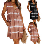 Damen Sommerkleid mit V-Ausschnitt und Rüschenärmel R&B
