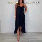 Damen Langarm Maxikleid mit asymmetrischem Saum und Rüsche R&B
