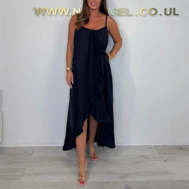 Damen Langarm Maxikleid mit asymmetrischem Saum und Rüsche R&B