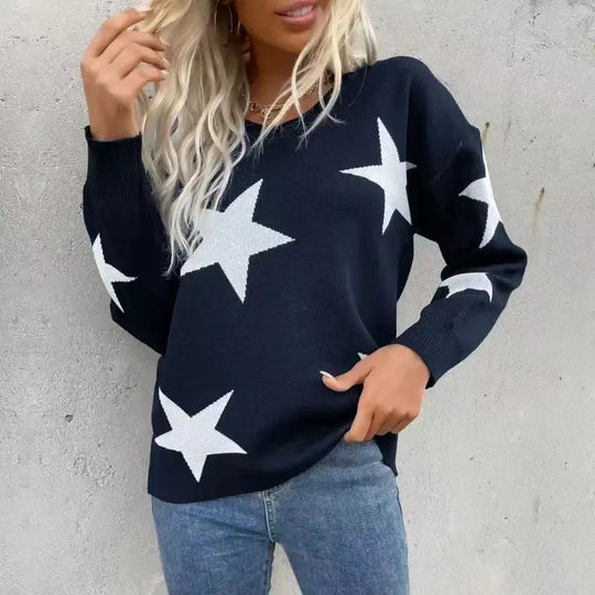 Damen Modischer Strickpullover mit Sternenmuster R&B