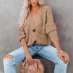 Damen Grobstrickjacke mit V-Ausschnitt und Taschen R&B
