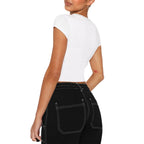 Damen modisches cropped T-Shirt mit quadratischem Ausschnitt und zarten Spitzenakzenten R&B