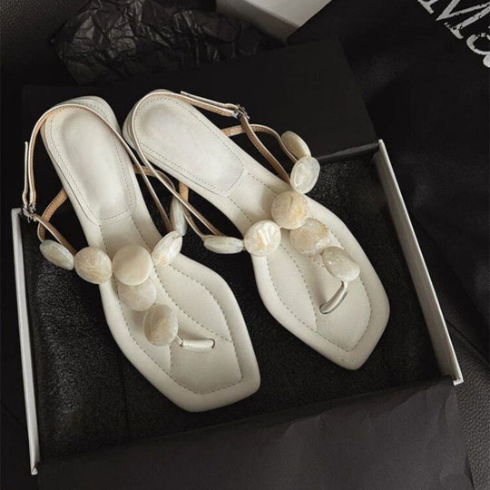Damen elegante Zehentrenner-Sandalen mit zierlichem Blätter-Design R&B