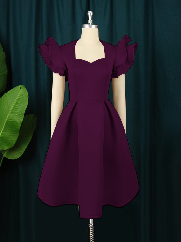 Damen elegantes Kleid mit voluminösen Rüschensäumen R&B