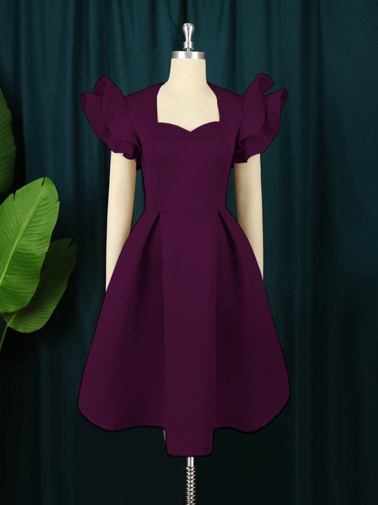 Damen elegantes Kleid mit voluminösen Rüschensäumen R&B