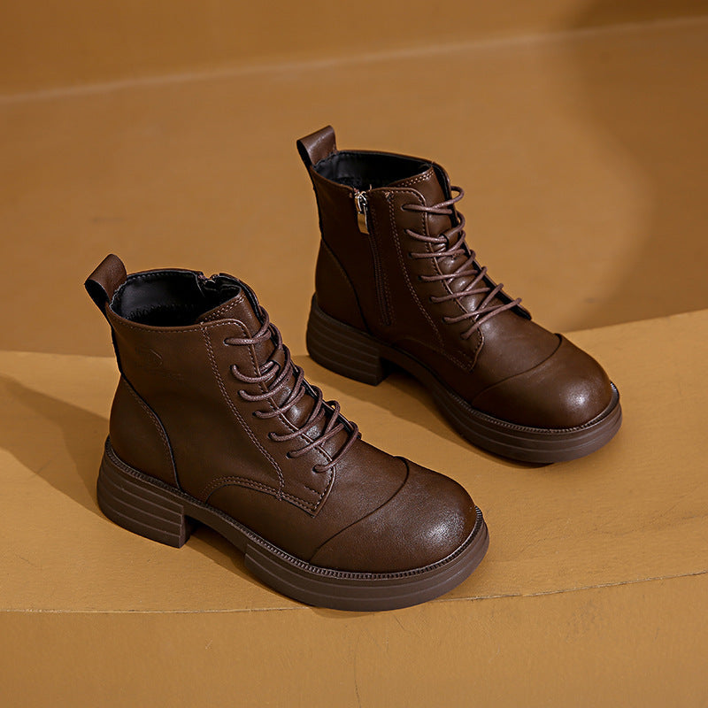 Damen stylische Schnürstiefeletten mit Reißverschluss und robustem Profil R&B