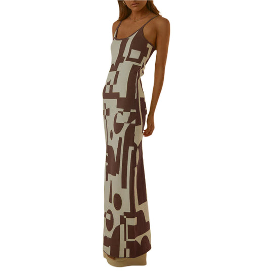 Damen Designer-Midi-Kleid mit stilvollem Grafikmuster R&B
