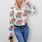 Damen Elegante Bluse mit floralem Design und weiten Ärmeln R&B