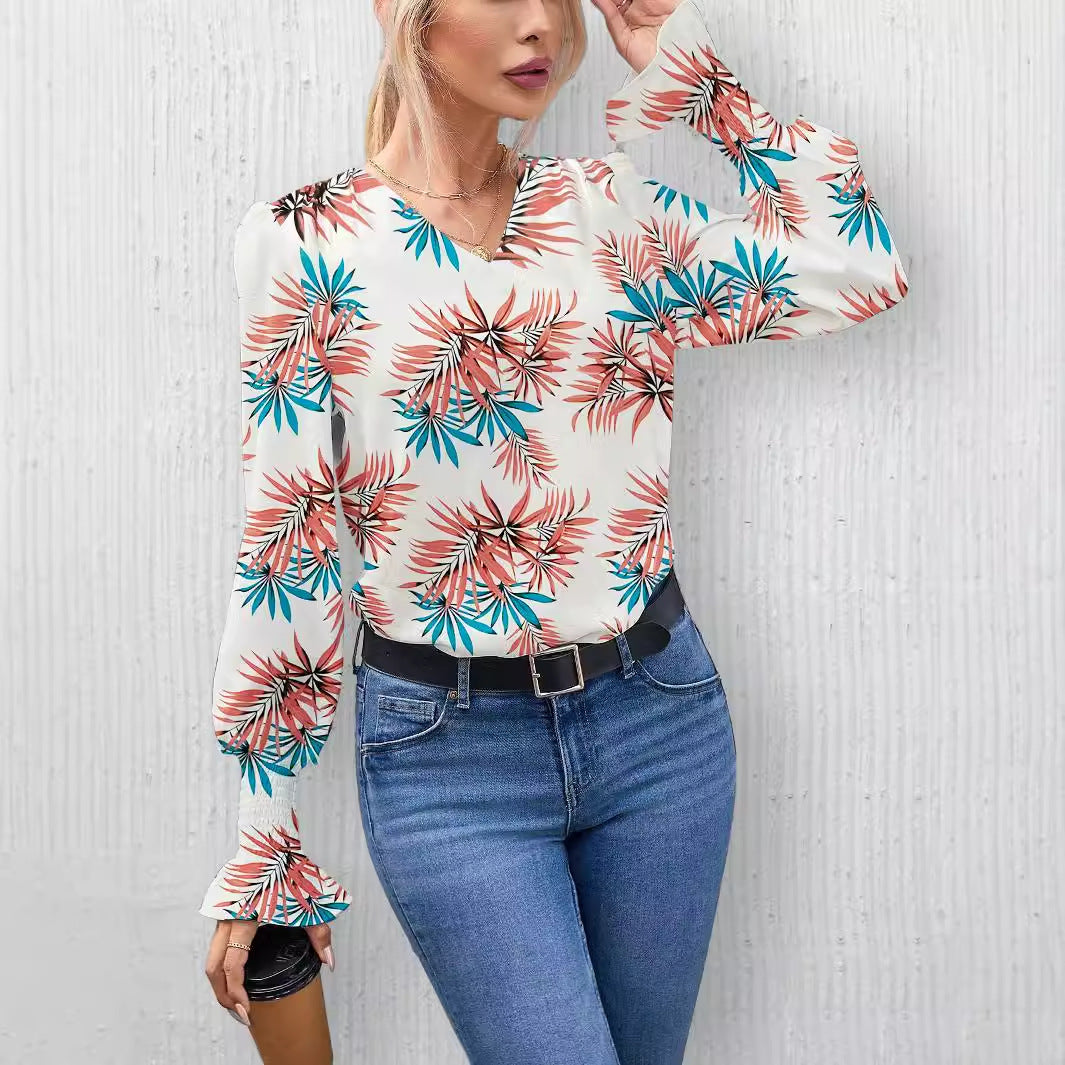 Damen Elegante Bluse mit floralem Design und weiten Ärmeln R&B