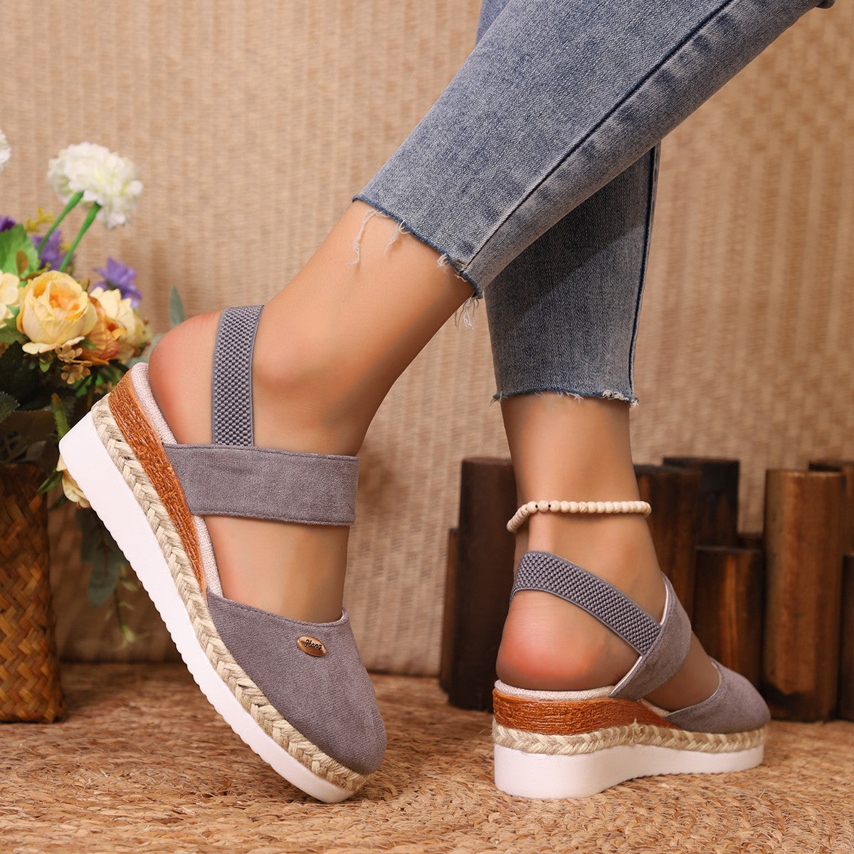 Damen Wedge-Sandaletten mit elastischem Riemendesign und komfortabler Plateausohle R&B