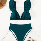 Damen Raffiniertes Triangel-Bikini-Set mit Rüschendetails R&B