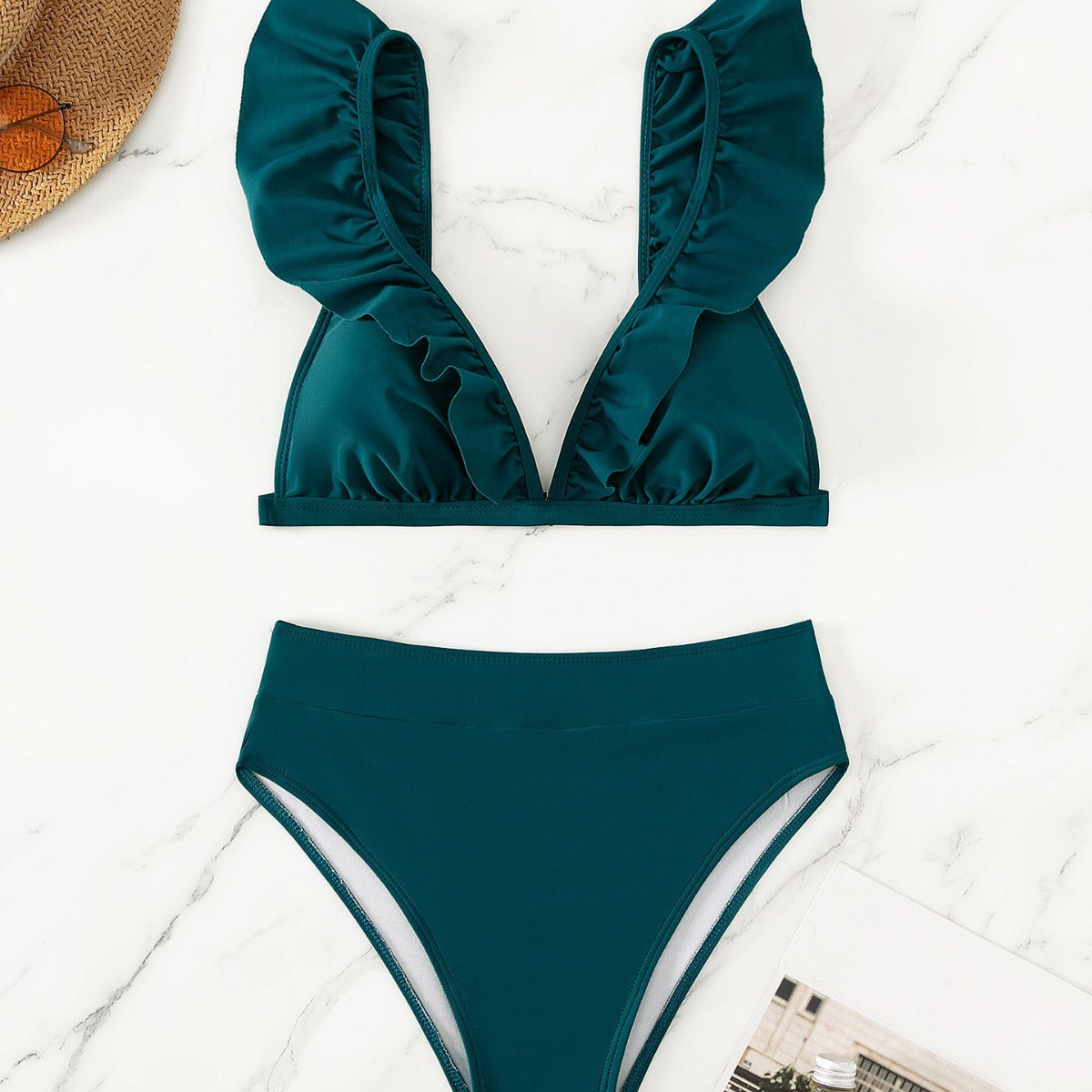 Damen Raffiniertes Triangel-Bikini-Set mit Rüschendetails R&B