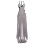 Damen Transparente Maxikleid mit verführerischem Cut-Out und sexy Rückenausschnitt R&B