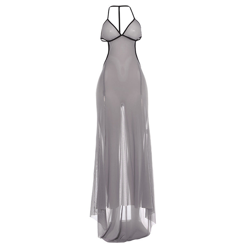 Damen Transparente Maxikleid mit verführerischem Cut-Out und sexy Rückenausschnitt R&B