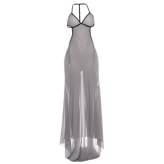 Damen Transparente Maxikleid mit verführerischem Cut-Out und sexy Rückenausschnitt R&B