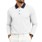 Herren nan langärmliges Piqué-Poloshirt mit Kontrastkragen und Dreiknopfleiste R&B