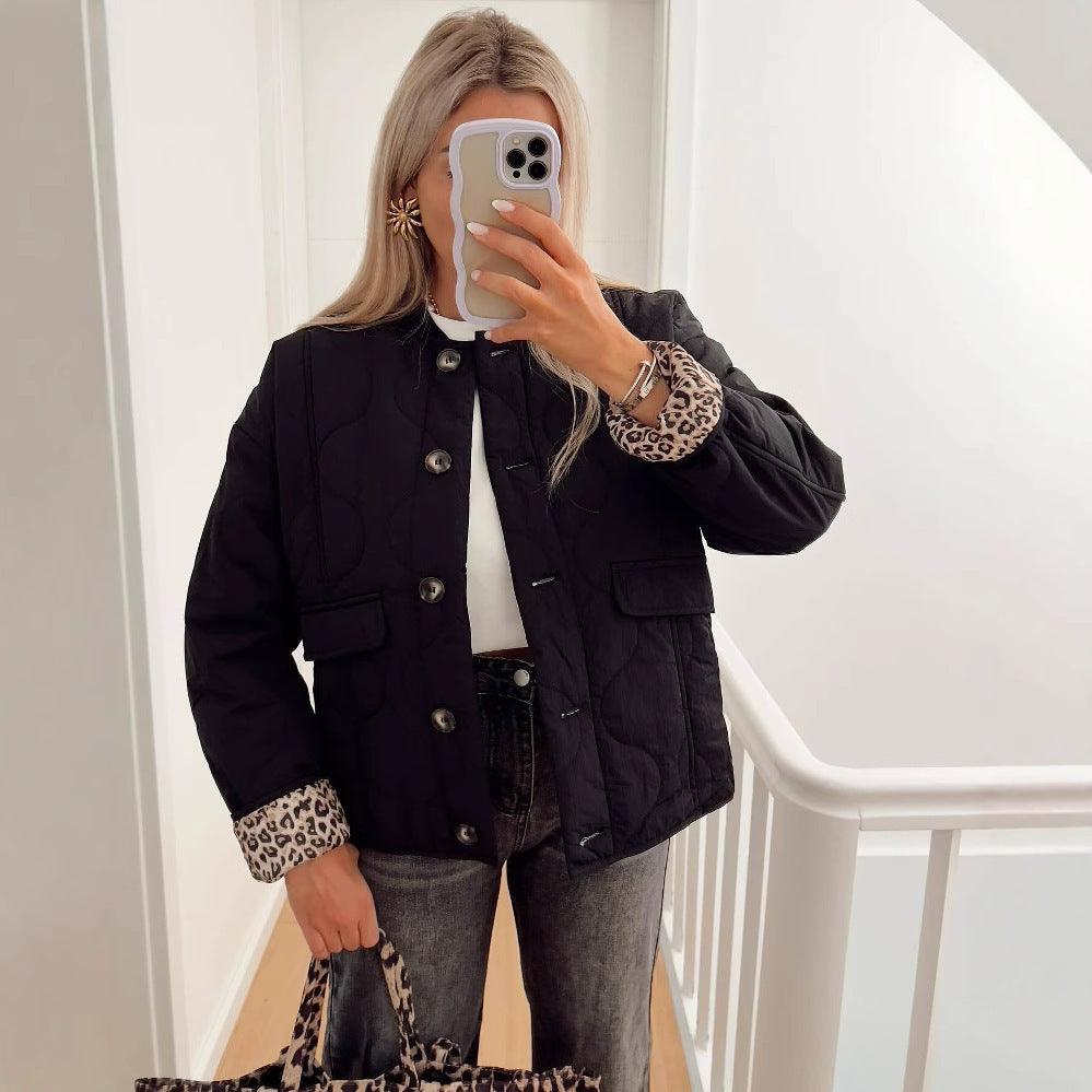 Damen gesteppte Kurzjacke mit Taschen und modernem Kragen R&B