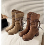 Damen Overknee-Stiefel mit dekorativen Knoten und weichem Wildleder R&B