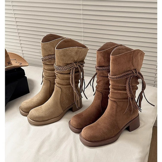 Damen Overknee-Stiefel mit dekorativen Knoten und weichem Wildleder R&B