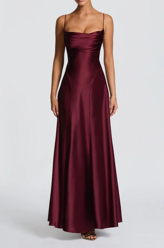 Damen Elegantes Maxi-Kleid mit fließendem Satin und verführerischem Spaghettiträger R&B
