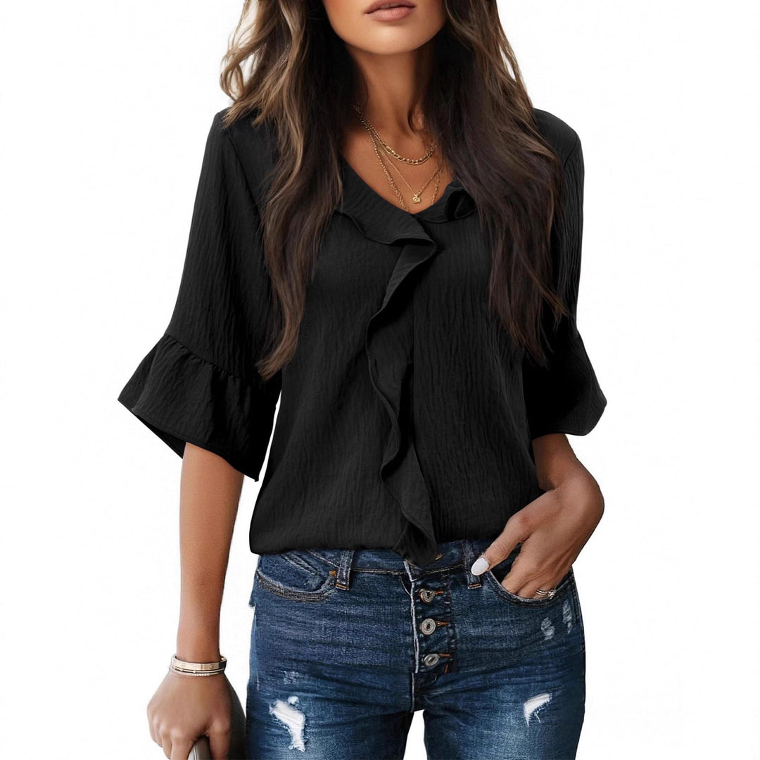Damen Luftiges Blusenshirt mit Rüschendetails und V-Ausschnitt R&B