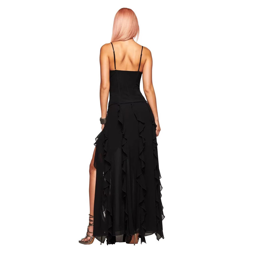 Damen Elegantes Wickelkleid mit Rüschen und Schnürdetails R&B