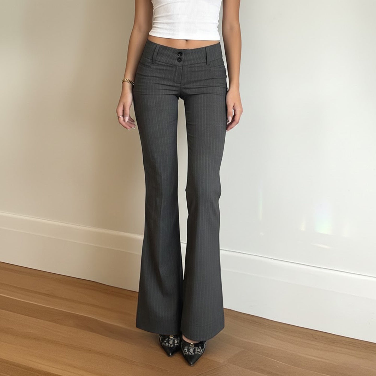 Damen Flared Jeans mit modischem Streifenmuster und hohem Bund R&B