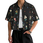 Damen nan kastig geschnittene Kurzarm-Hemdbluse mit floralem Allover-Print, Hemdkragen und kurzem Saum R&B