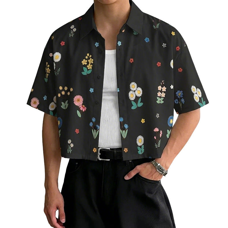 Damen nan kastig geschnittene Kurzarm-Hemdbluse mit floralem Allover-Print, Hemdkragen und kurzem Saum R&B