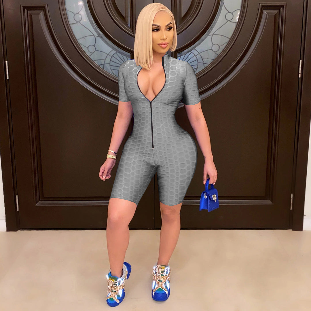 Damen Sportlicher Jumpsuit mit Reißverschluss und figurbetontem Schnitt R&B