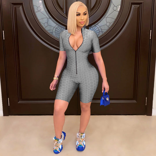 Damen Sportlicher Jumpsuit mit Reißverschluss und figurbetontem Schnitt R&B