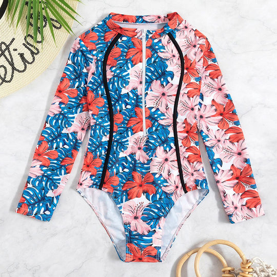 Damen Langärmliger Schwimmanzug mit floralem Muster R&B