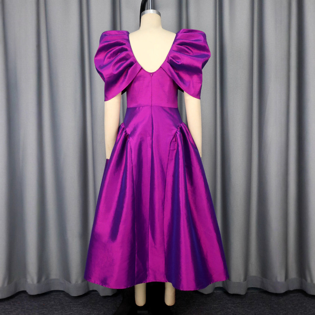 Damen Elegantes Satin Abendkleid mit voluminösen Puffärmeln R&B