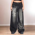 Damen Weite Denim-Hose mit auffälligem grafischem Druck R&B