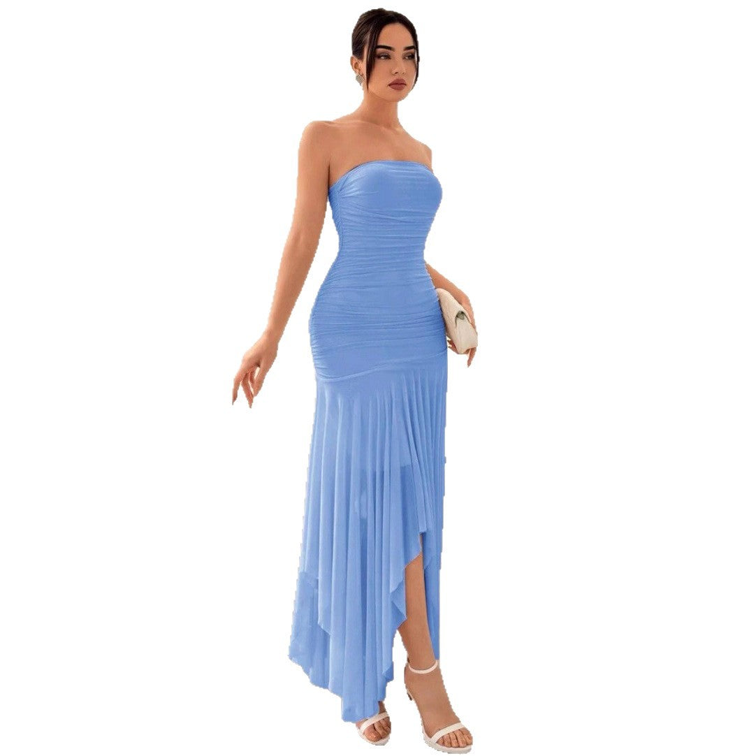 Damen Extravaganter Maxikleid mit Raffungen und asymmetrischem Saum R&B