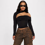 Damen modisches Oberteil mit asymmetrischem Schnitt und elegantem Rüschenbesatz R&B